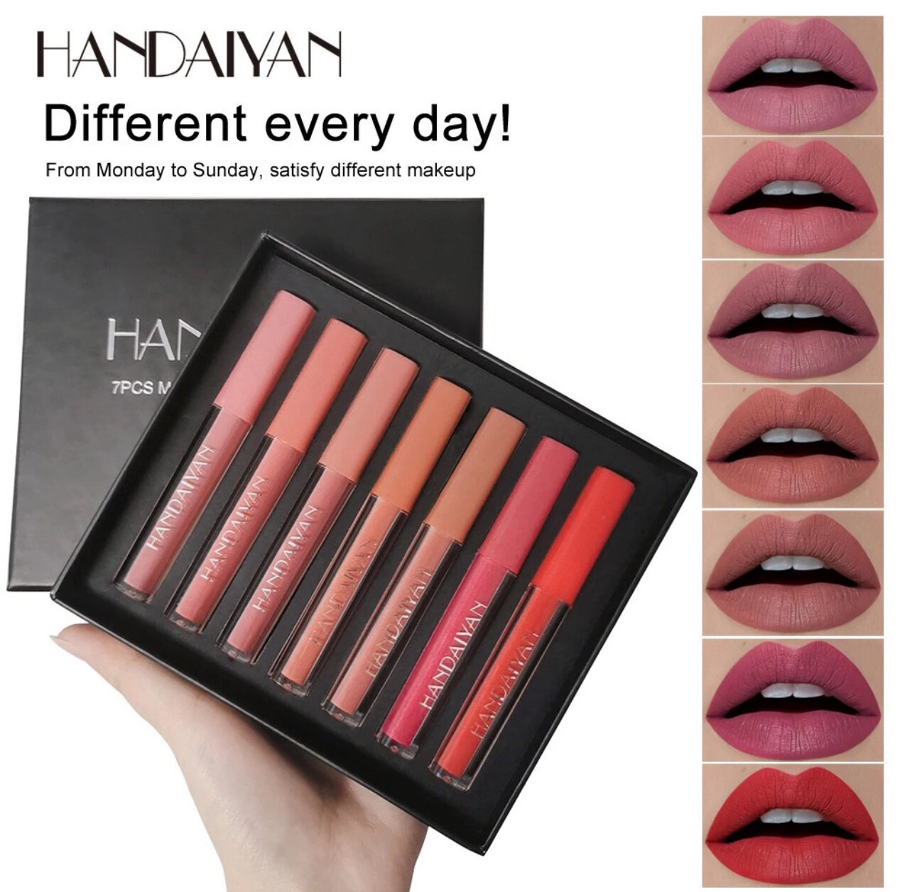 ￼🌹READY STOCK🌹 HANDAIYAN 7pcs Lip Gloss Set Matte Liquid Lipstick Creamy-matte Shimmer Waterproof Gift Kit Gincu Viral 口红