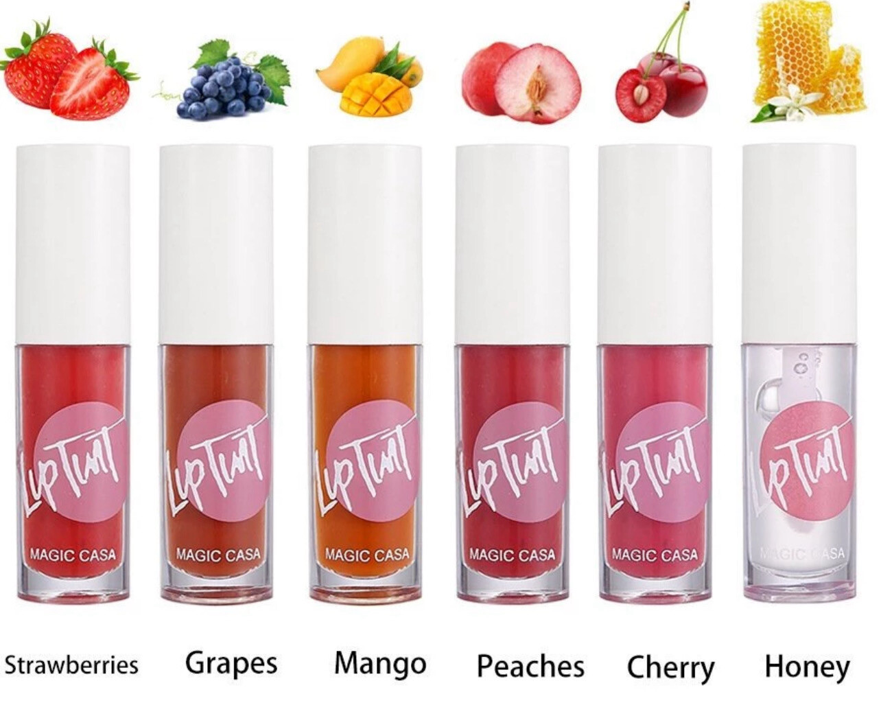 MAGIC CASA Lip Oil Sweet Fruit Flavor Lip Gloss Moisturizing Moisturize Lasting Water Proof Transfer Resistant Lipstick 6pcs