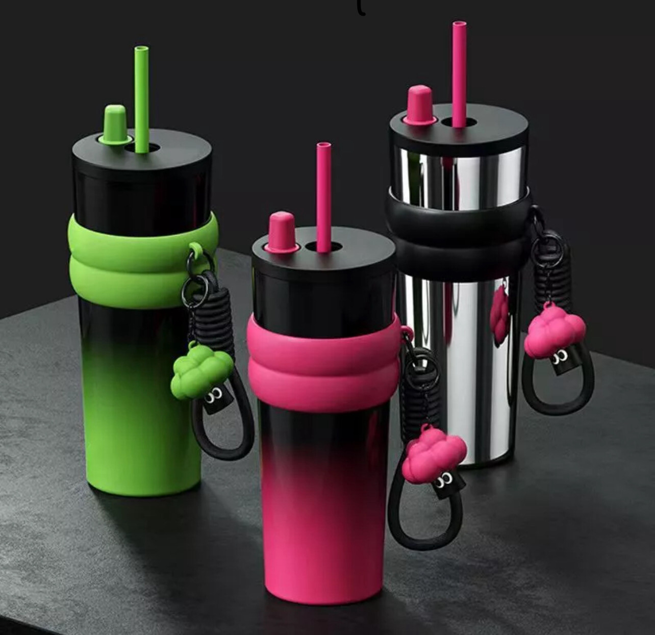 710ml Large Capacity Car Stainless Steel Thermal Flask With Retractable Straw Leak-Proof Coffee Tea Cold Drink Bottle Tumbler