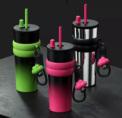 710ml Large Capacity Car Stainless Steel Thermal Flask With Retractable Straw Leak-Proof Coffee Tea Cold Drink Bottle Tumbler