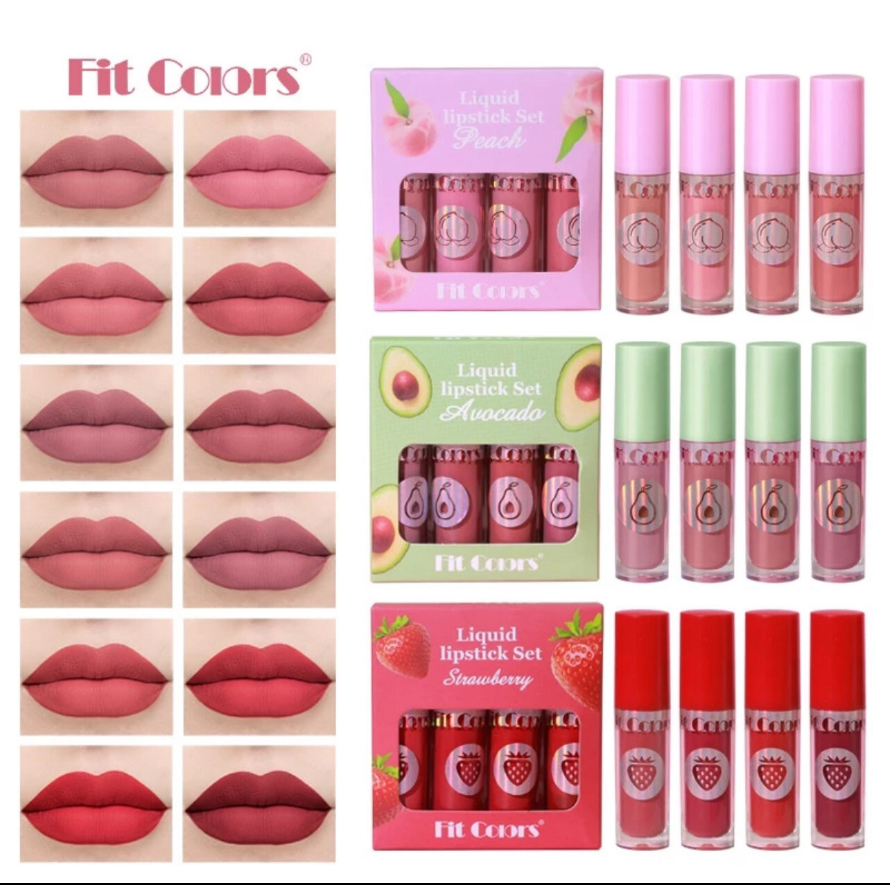 ￼Fit Colors 4pcs/box Fruit Lip Gloss Set Velvet Matte Non-Stick Lip Glaze Waterproof Sexy Red Liquid Lipstick Lips Women Lip Tint Cosmetics 2set