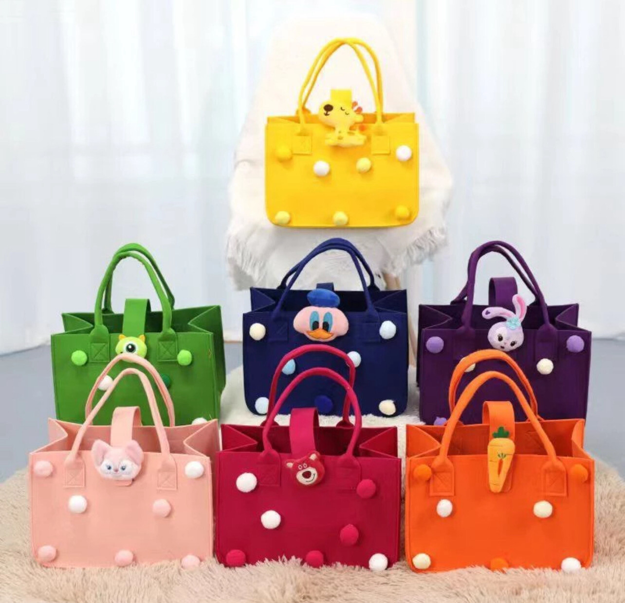 Tote bag women bag beg wanita Felt bag candy color handbag strawberry bear bag cosmetic bag 2pcs