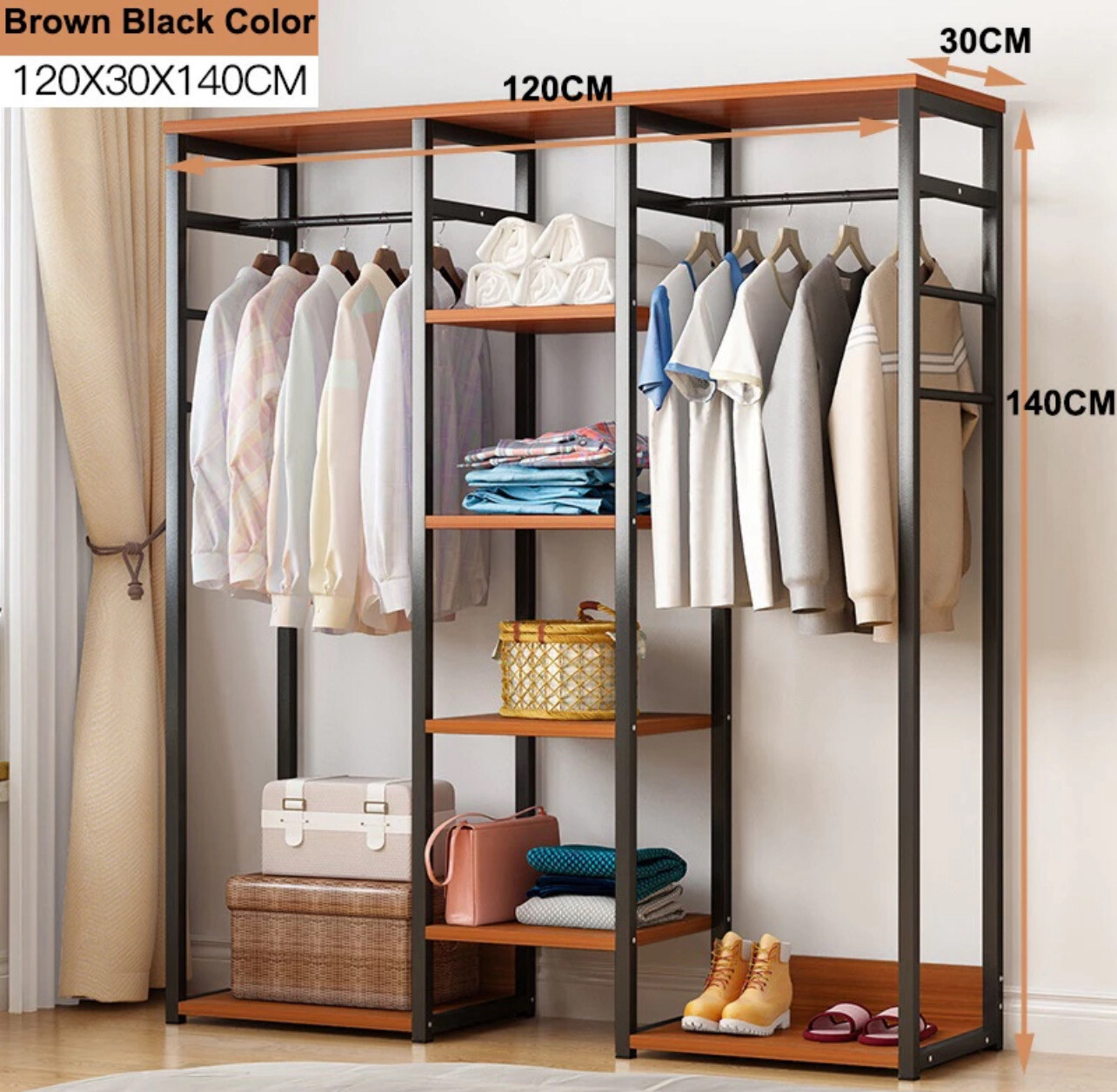 NR Cloth Cabinet Wardrobe Coat Rack Bedroom Clothes Hanging Floor Standing Almari Rak Baju Penyangkut Rak Pakaian 衣帽架