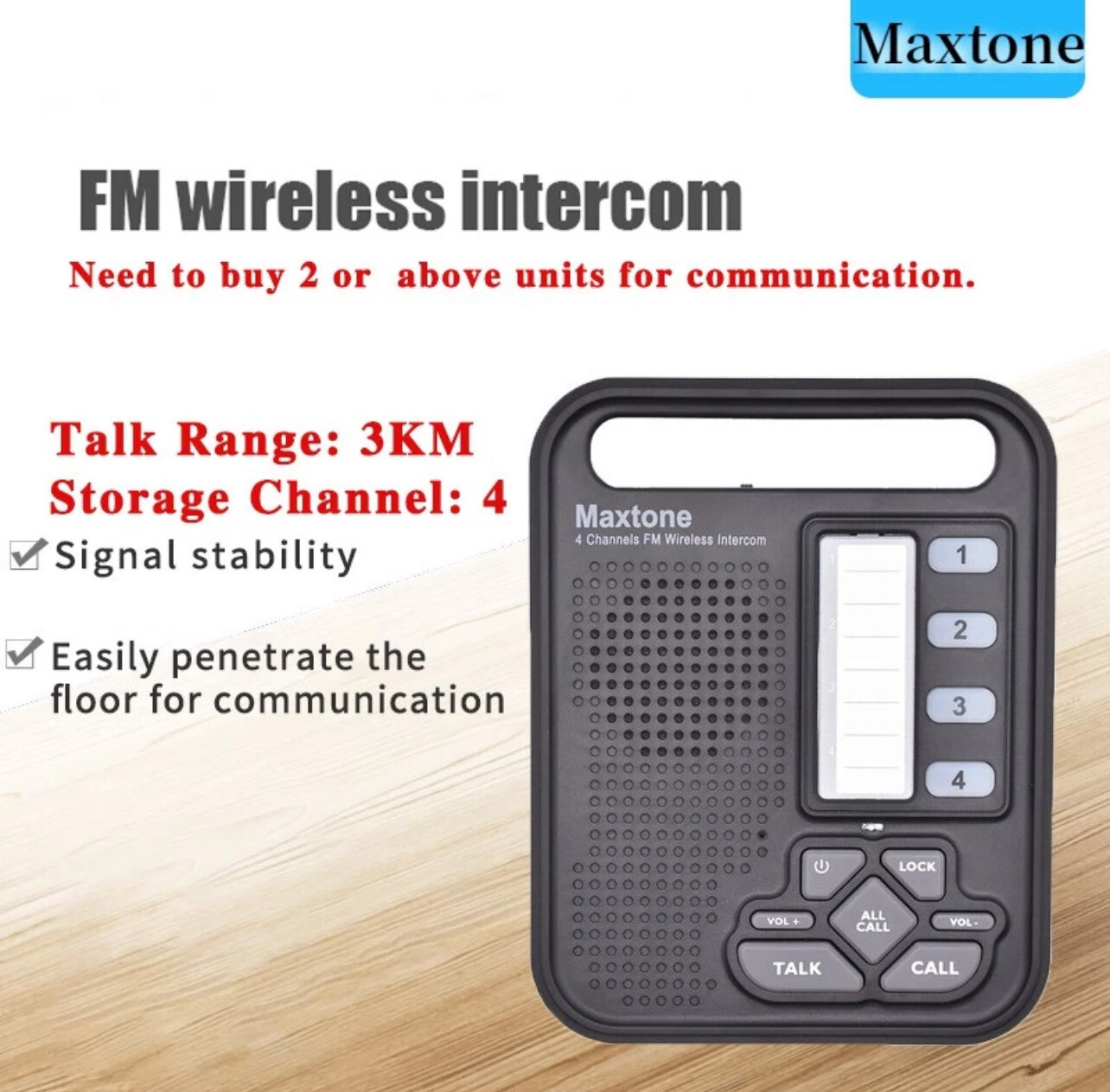 Ready stock,Room to Room Intercoms Wireless for Business Office and Home long range 3KM intercom system with 4 channels