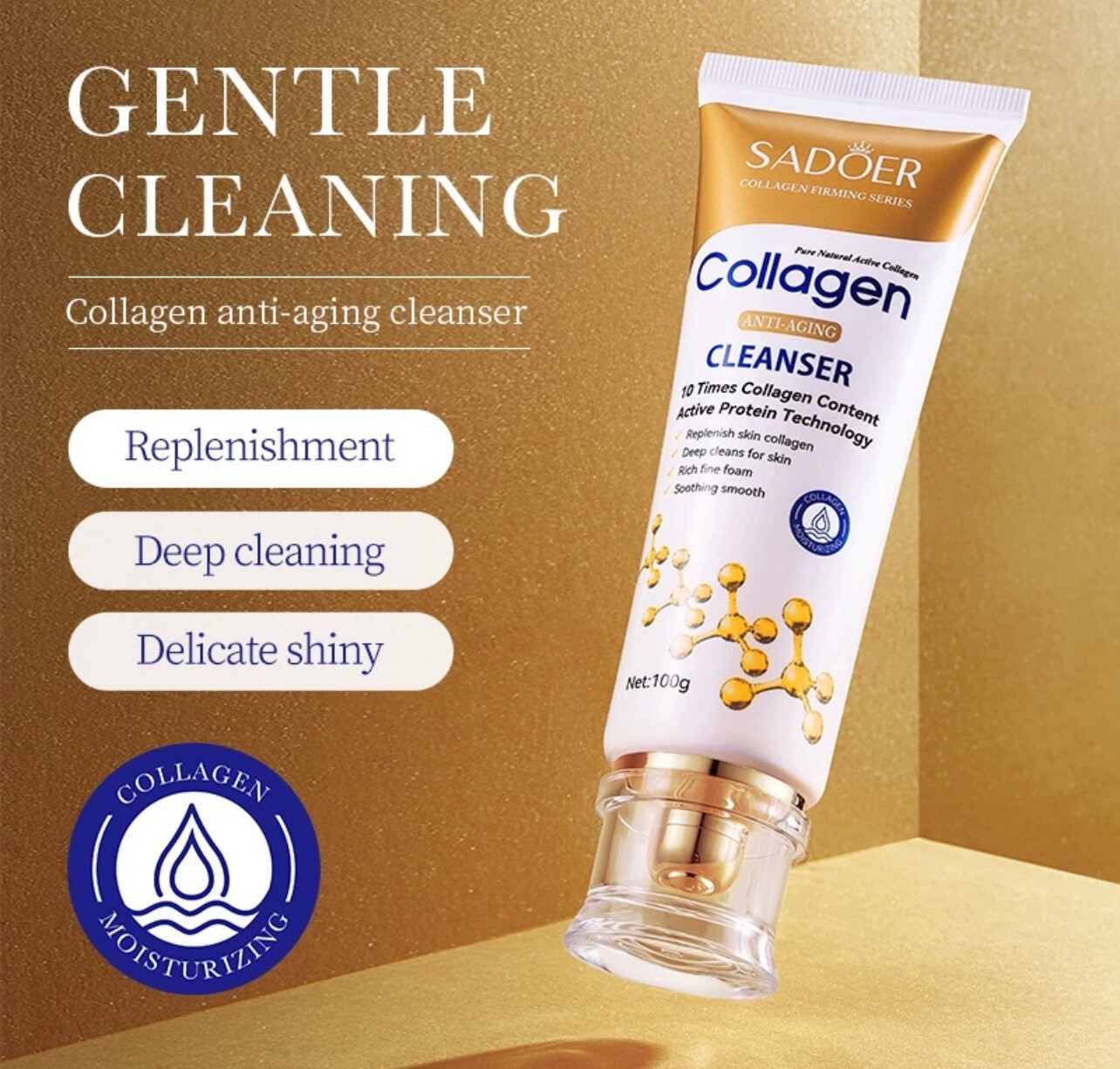 ￼ROREC SADOER Collagen Anti-Aging Face Cleanser Moisturizing Brightening Hydrating Skin Care Cleanser 100g 3pcs