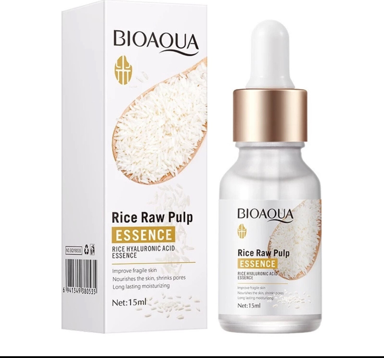￼BIOAQUA Rice Raw Pulp Essence White Rice Hyaluronic Acid Essence Serum 15ml 4bottle