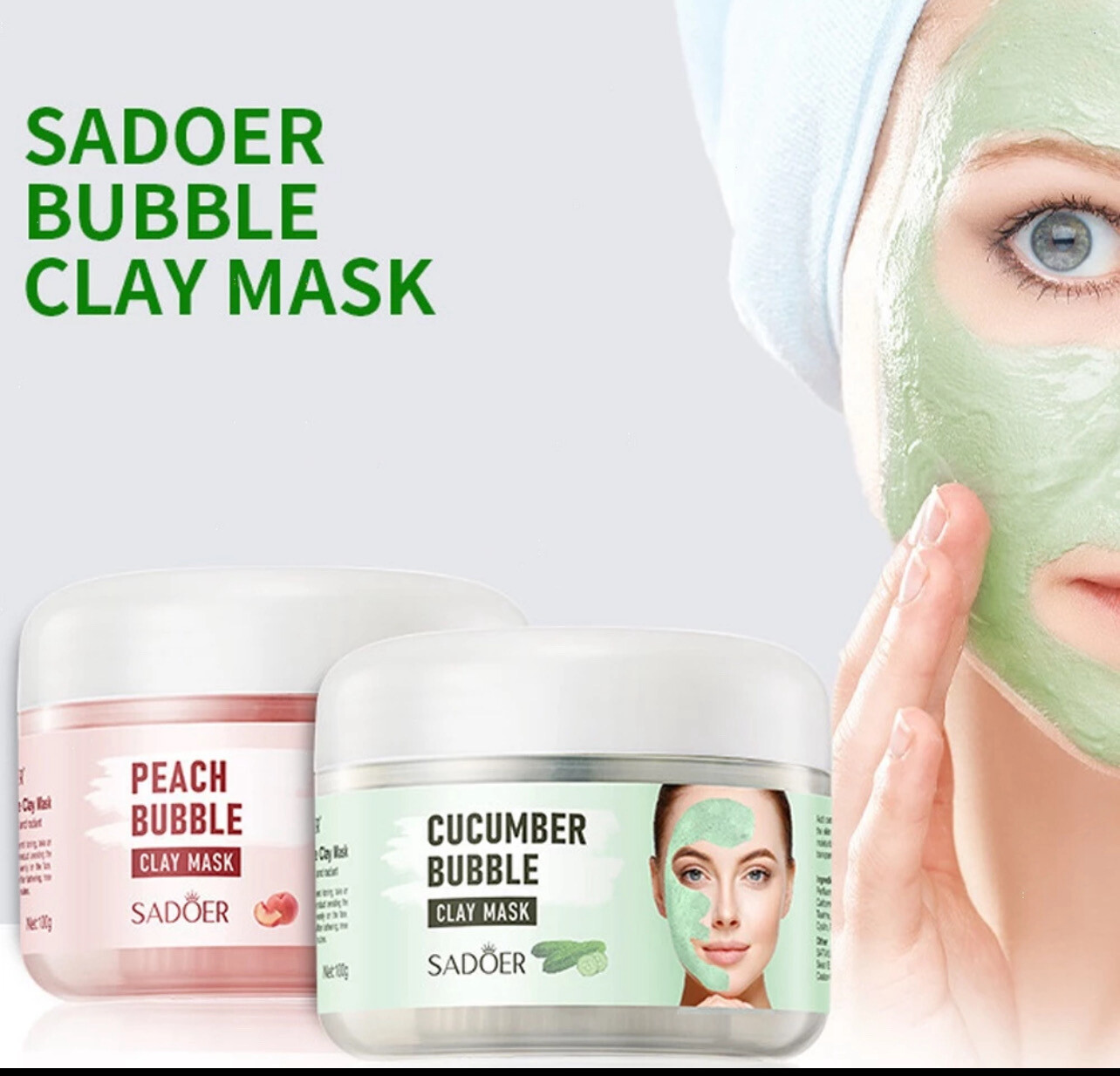 ￼SADOER Fruit Extract Bubble Clay Mask Bubble Mud Mask Cucumber Peach Moisturizing Cleansing Mask 100g 2bottle