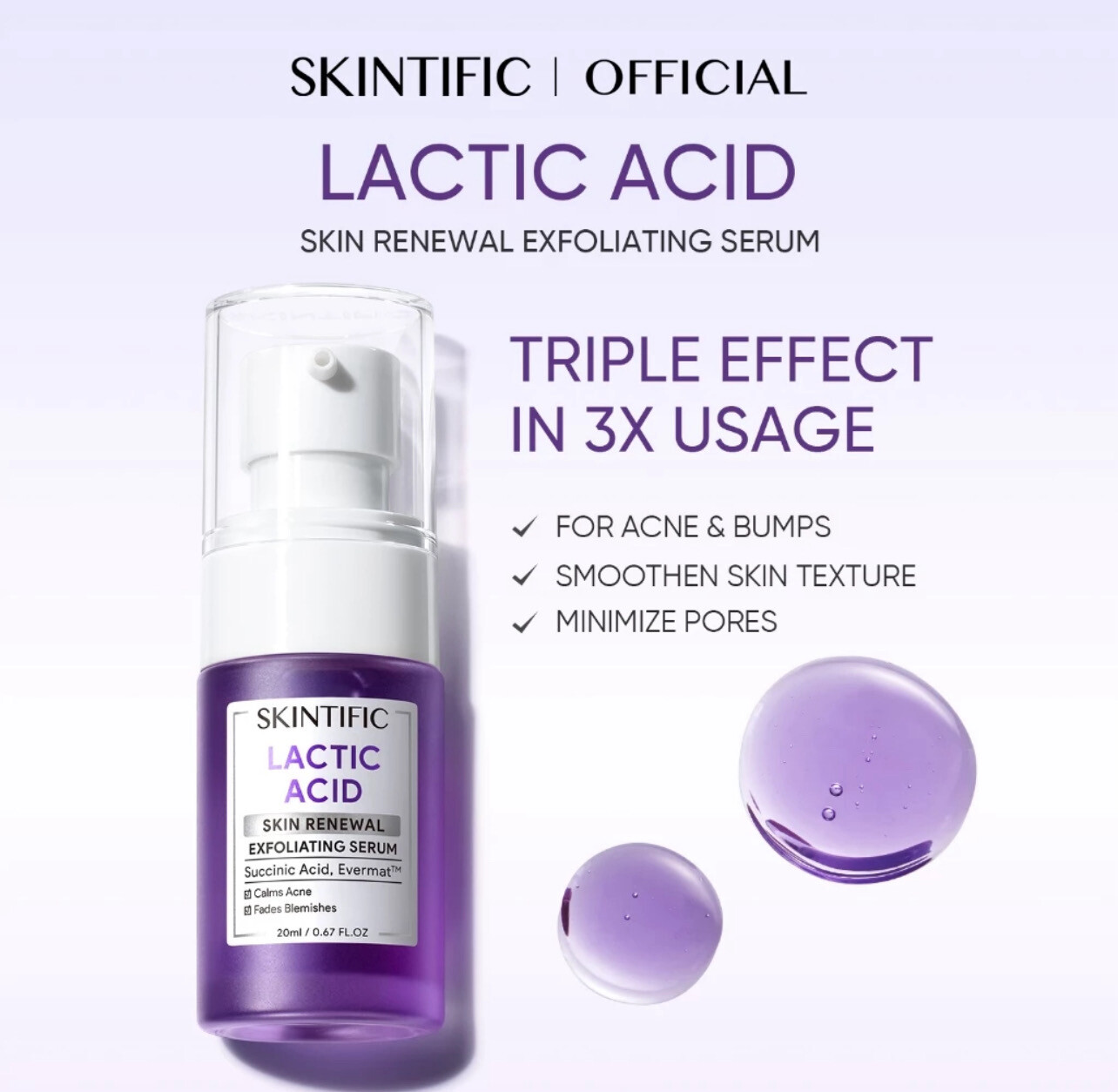 ￼[3.3 NEW LAUNCH] SKINTIFIC Lactic Acid Skin Renewal Exfoliating Serum 20ml
