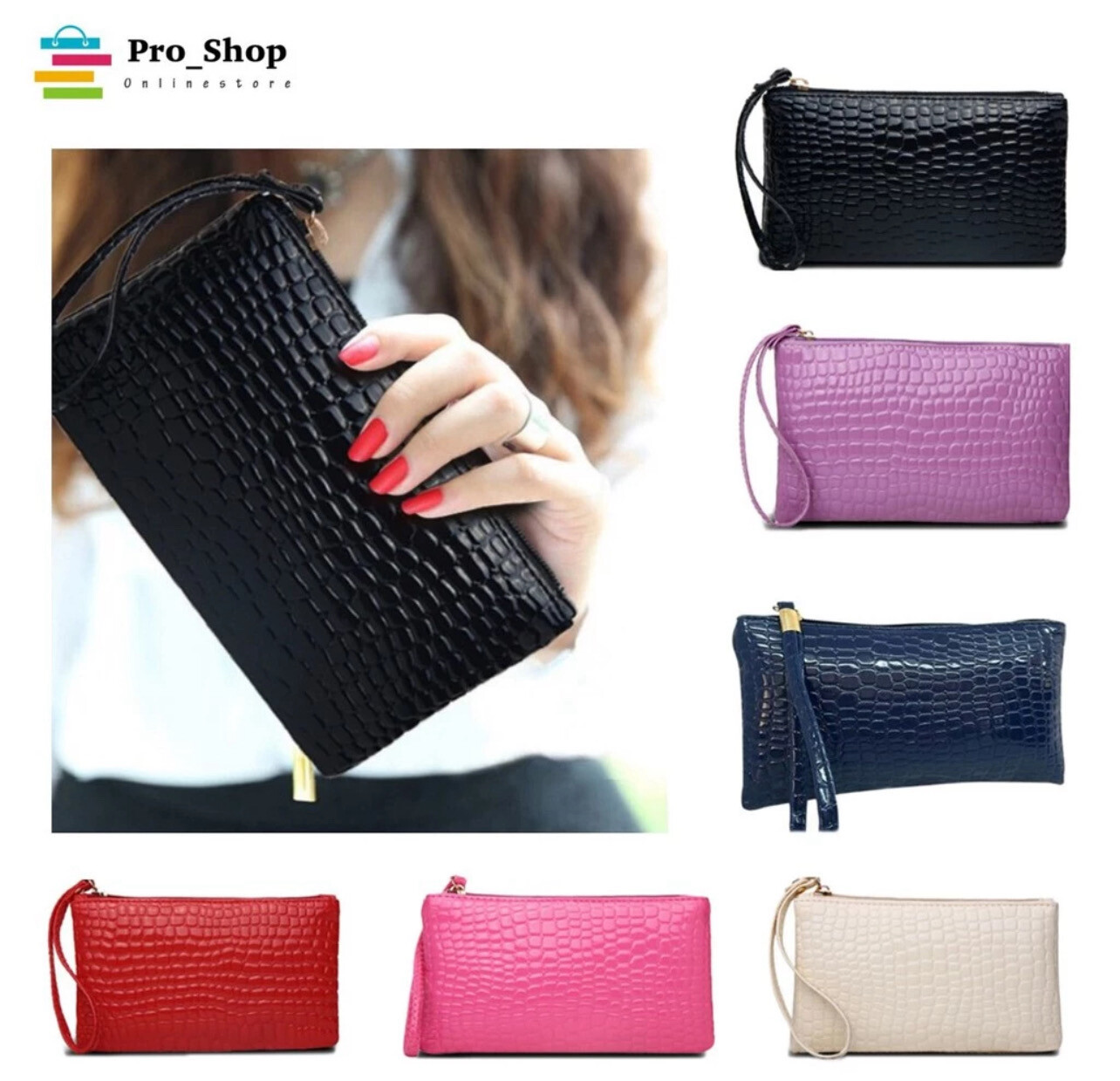 [READY STOCK] Women Crocodile Pattern Long Purse Handbag Phone Bag Zipper Clutch Wallet Fashion 6pcs