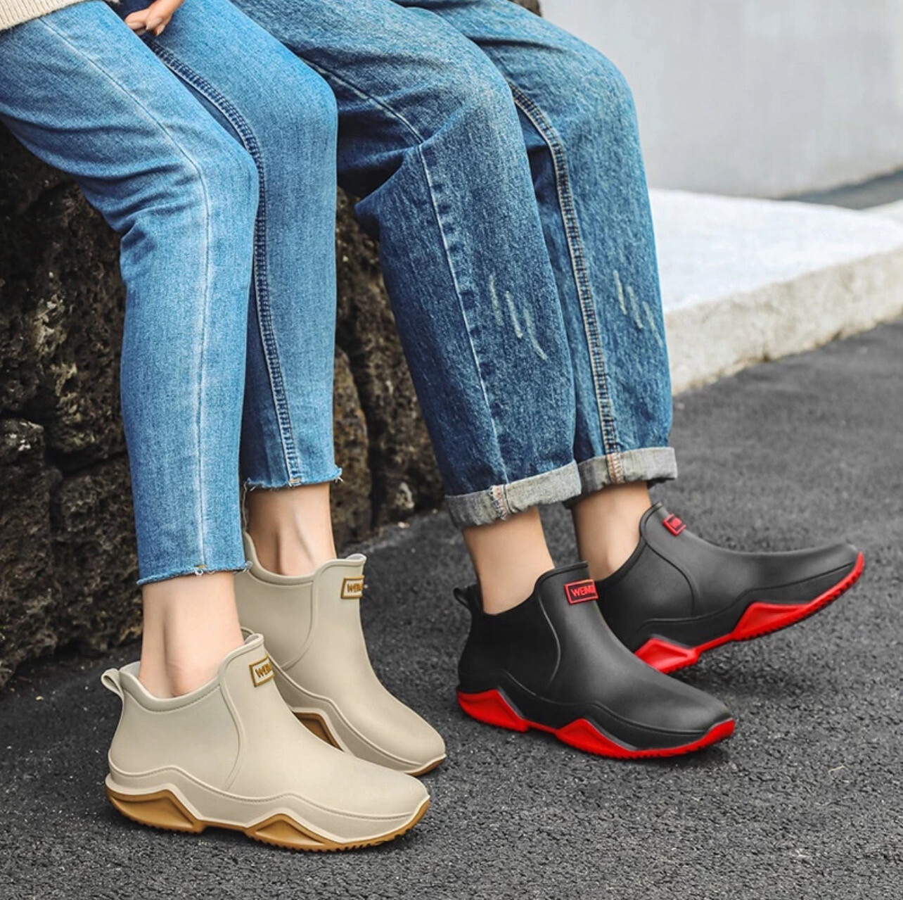 Fashion Couple Rain Boots, Men Rain Boots, Women Rain Boots, Thick-Soled Anti-Slip Kitchen Rubber Shoes, Waterproof Shoes