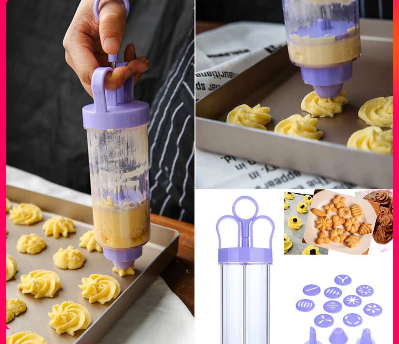 Cookie Biscuit Making Maker Pump Press Machine Decor Kitchen Mold Tools Set 2set