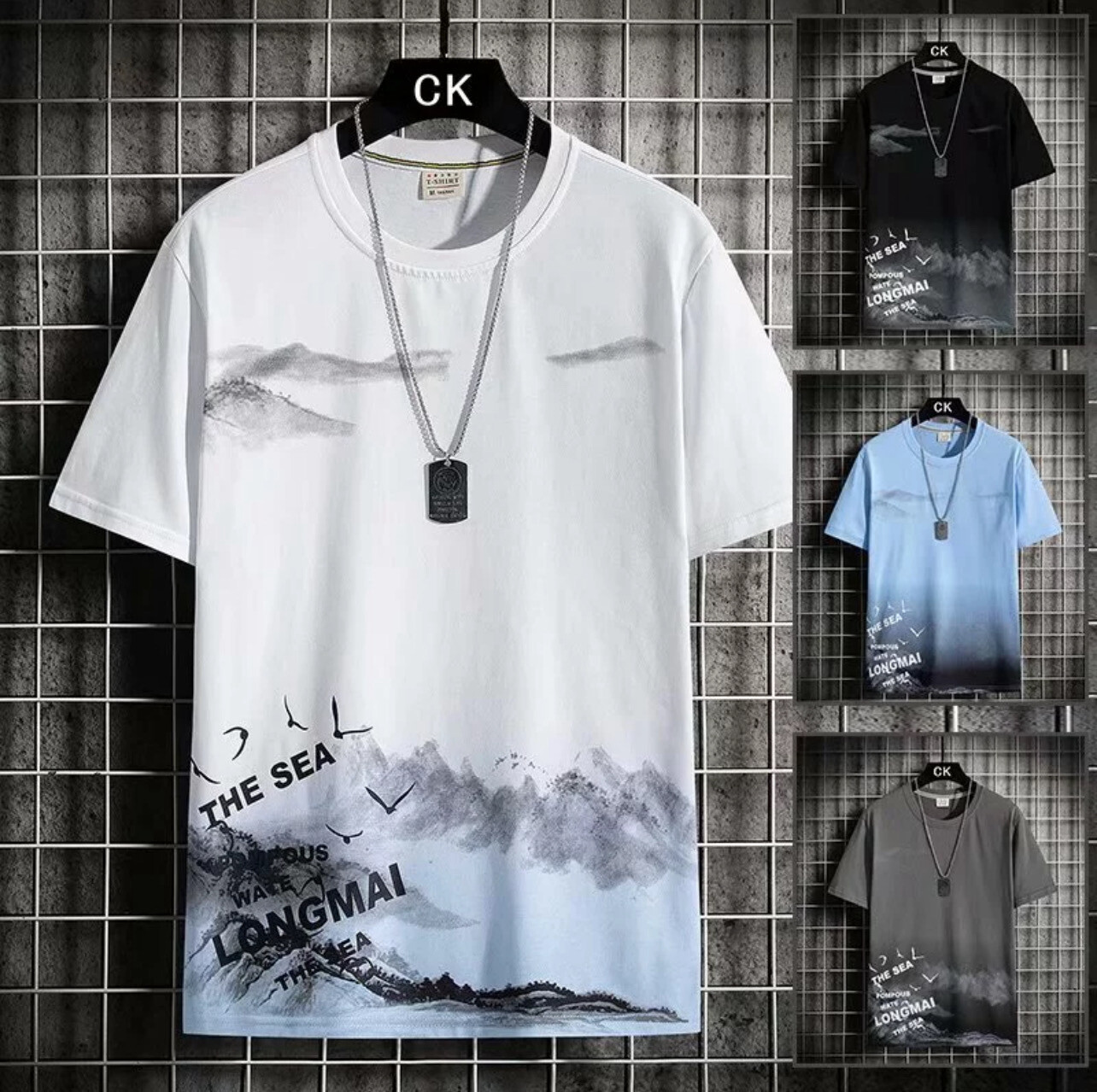 T-shirt Men Summer Round Neck Loose Print Hit Color Short-sleeved T-shirt Men&#39;s All-match Clothes