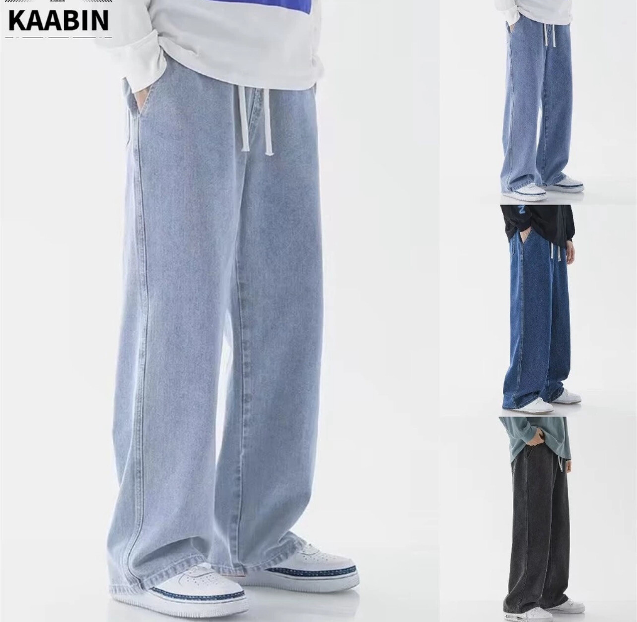 Vintage Men&#39;s Jeans Loose Straight Leg Jeans Student Loose Solid casual pants Large size versatile seluar jeans lelaki (M-3XL)