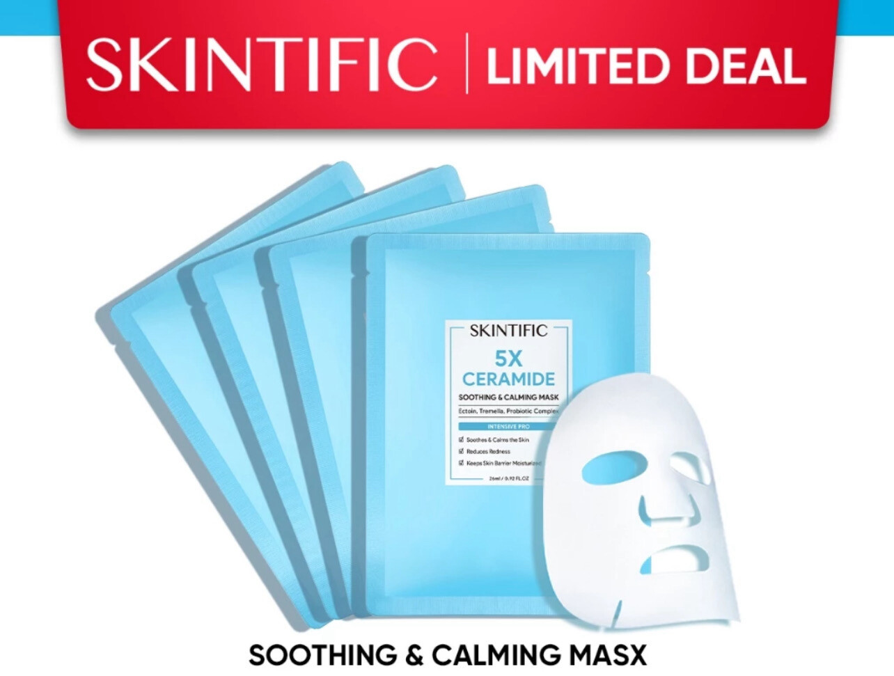SKINTIFIC 5X Ceramide Soothing Calming Mask 26ml/pc Face Mask Hydration Mask For Redness Dryness Skin 4pcs