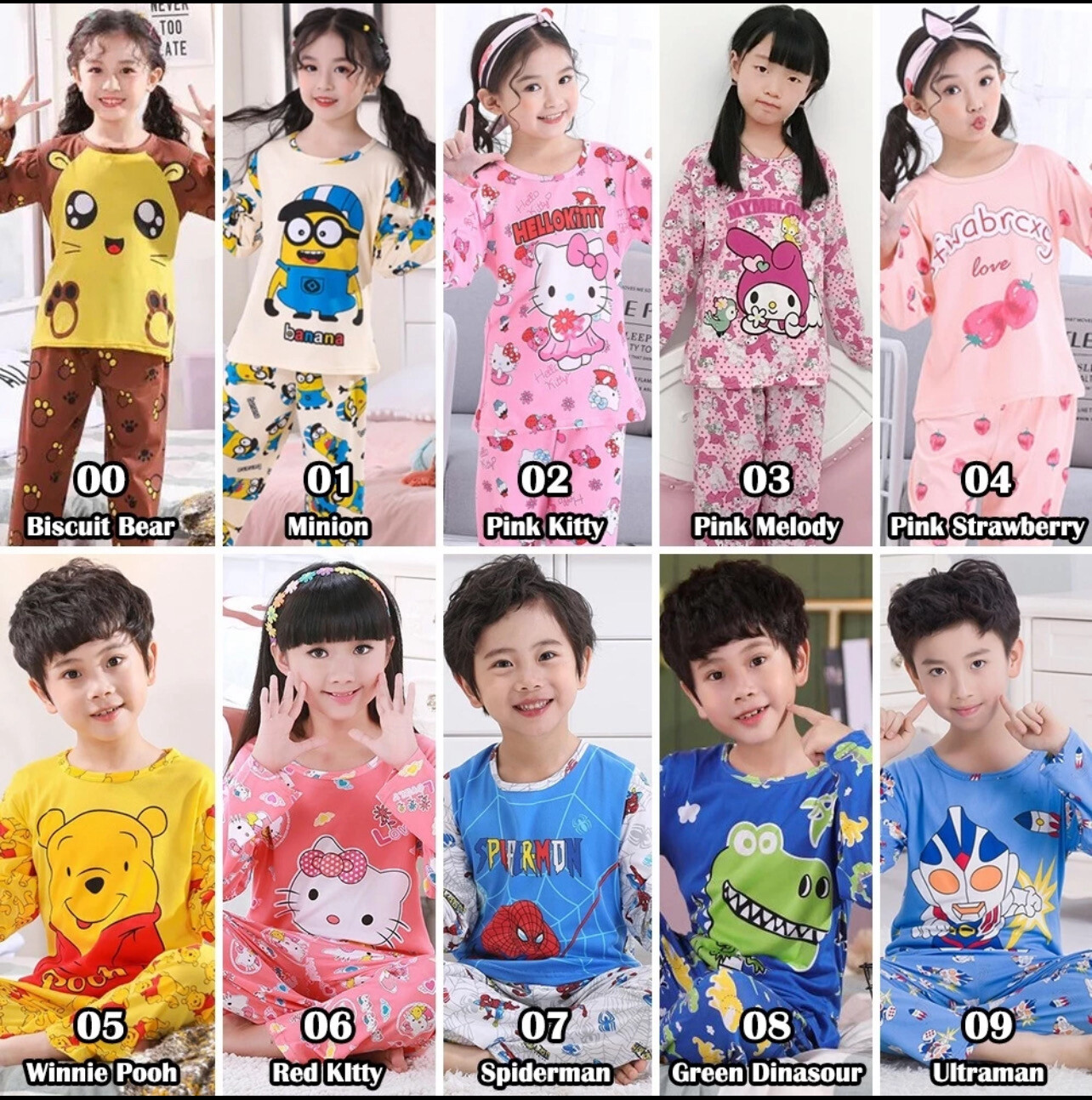 READY STOCK Kids Pyjamas Nightwear Children Pyjamas Nightwear baju tidur Kids Clothing Baju Tidur Perempuan - ANGIE 2set (2baju/2seluar)