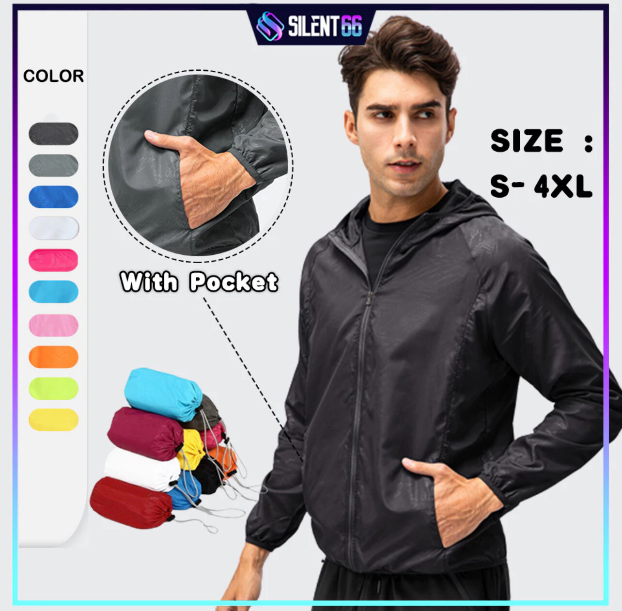 READY STOCK Jogging Jacket With Pocket Men Women Unisex Hiking Sport Jacket Windbreaker - DICKY