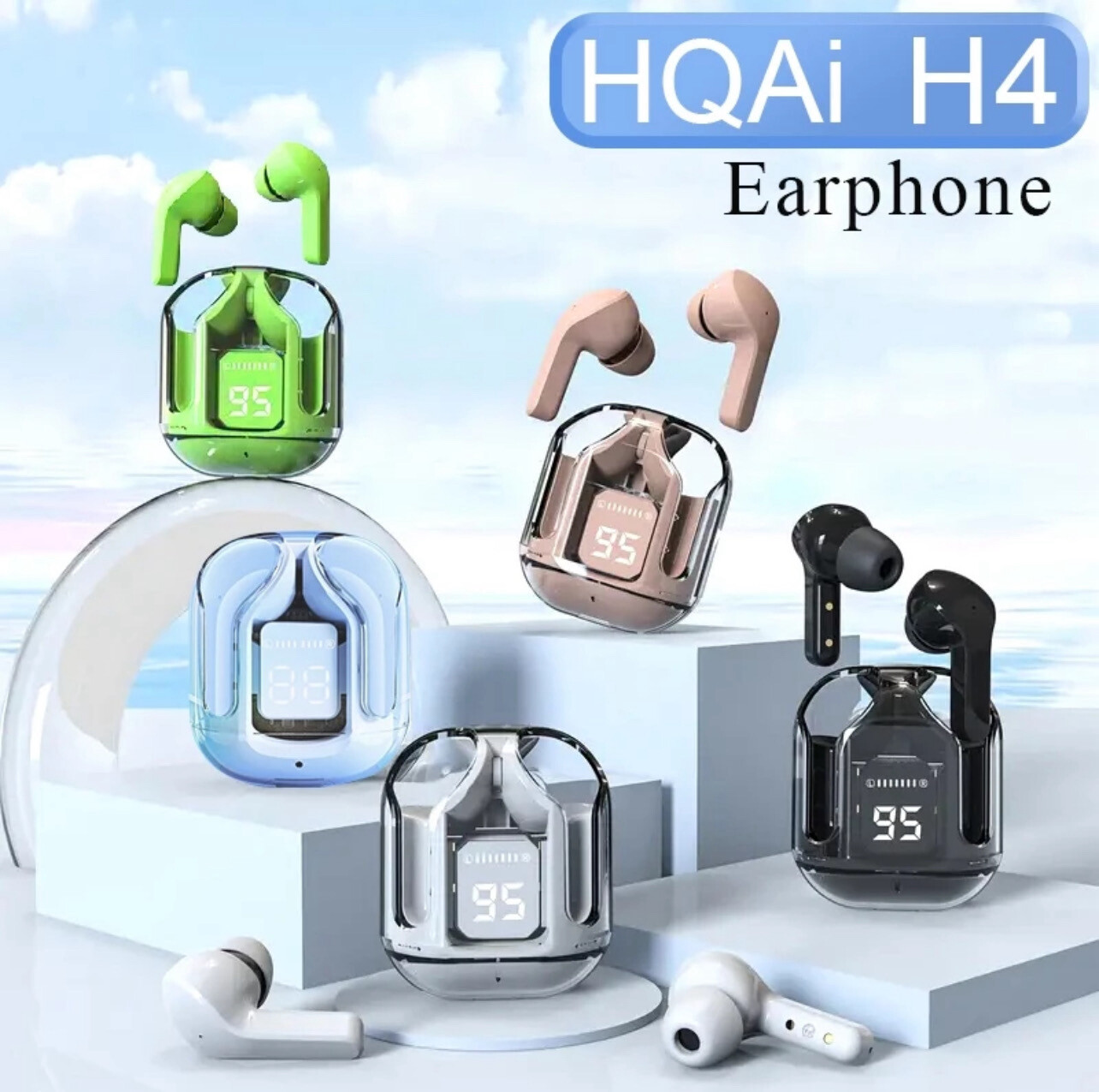 ￼HQAi H4 Wireless Earphone Bluetooth TWS Build-in Mic Earbuds Noise Cancellation Earphone Touch Control Hi-fi Headset Sports Waterproof for All Phone