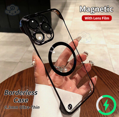For iPhone 14 13 12 Pro Max Plus Magnetic High Quality HD Thin Electroplated PC Lens Protection Shockproof Hard Case 2pcs