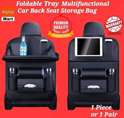 ￼Alpha Car Seat Back High Quality Leather Foldable Organizer Tray Multi-Pocket Oganiser Table Tray Bag Organizer 2pcs