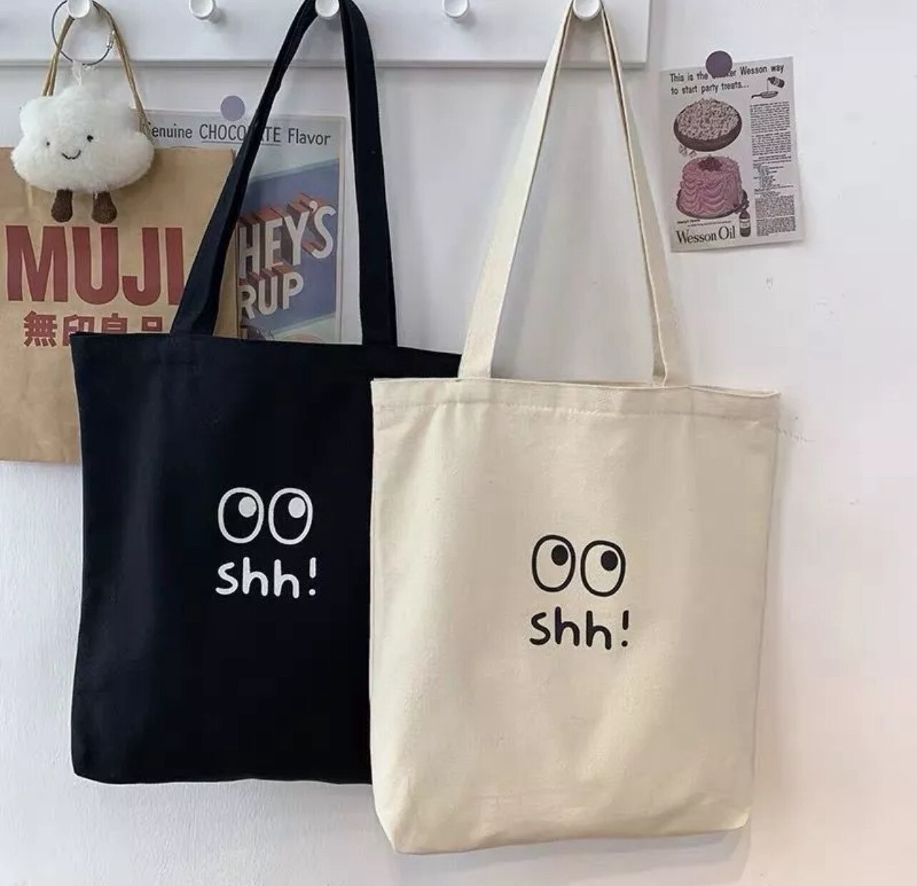 Ready Stock shh Tote Canvas Bag student summer college shoulder beg bahu women bag wanita work travel cute Korea 3pcs