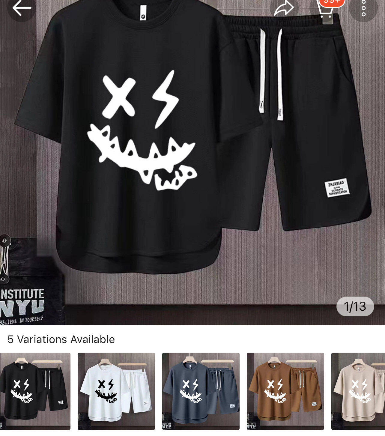 2024 New Men&#39;s Summer Ice Silk Quality T-shirt and Shorts Smile Printed Casual Suit Short Sleeve Suit Quick Dry Loose Comfort Sports Home Suit Beige Coffee Black White Grey 1set