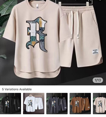 2024 New Men&#39;s Summer Ice Silk Quality Letter Printed T-shirt and Shorts Casual Suit Short Sleeve Suit Quick Dry Loose Comfort Sports Home Suit Beige Coffee Black White Grey 1set