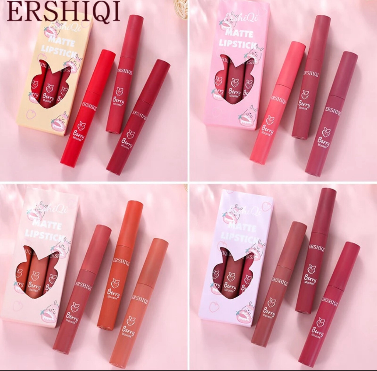 ErshiQi 3 PCS/SET Matte Liquid Lipstick Matte No Fading Non-stick Cup Waterproof Lip Gloss Lip Glaze 3 kotak (promo)