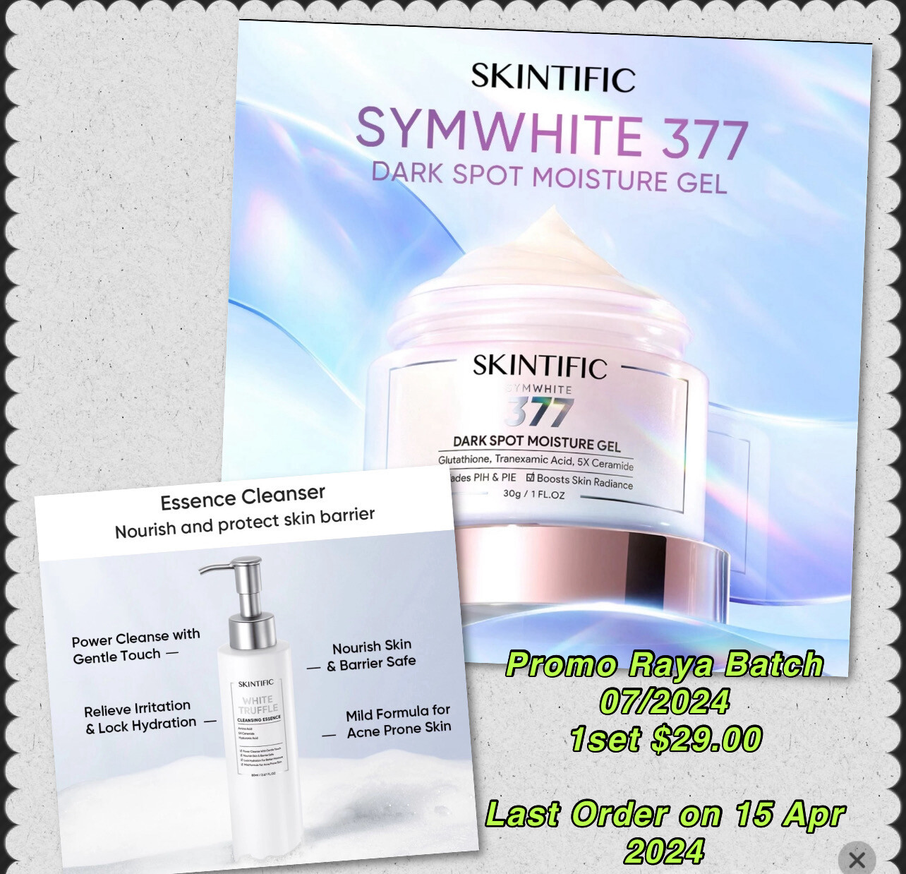 ￼SKINTIFIC White Truffle Cleansing Essence (80ml) and ￼SKINTIFIC SymWhite 377 Dark Spot Moisturizer (30g) 1set (Last Promo Batch 10/24)
