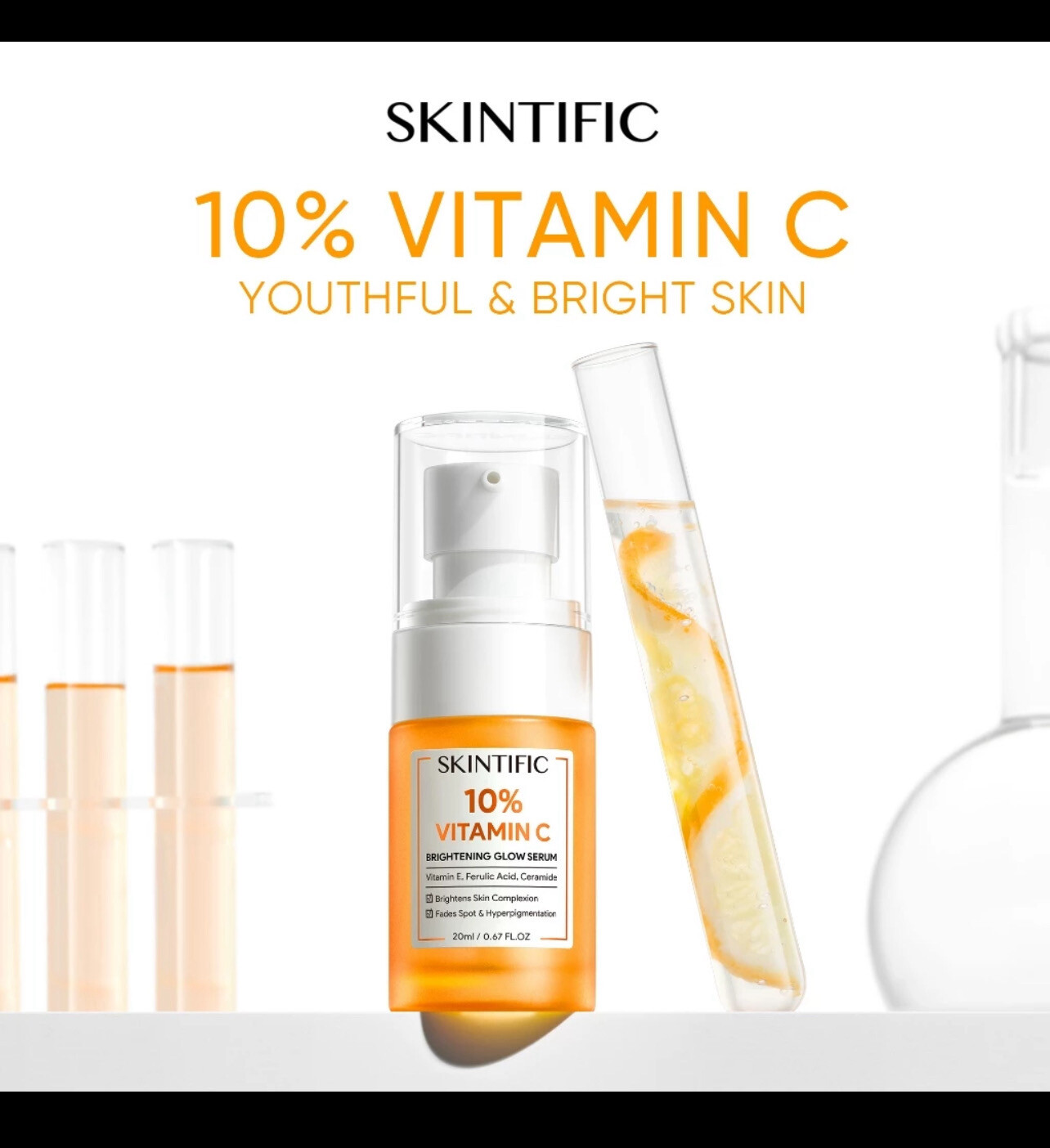 ￼SKINTIFIC 10% Vitamin C Serum Brightening Glow Serum Muka Fade Dark Spot Serum (20ml)
