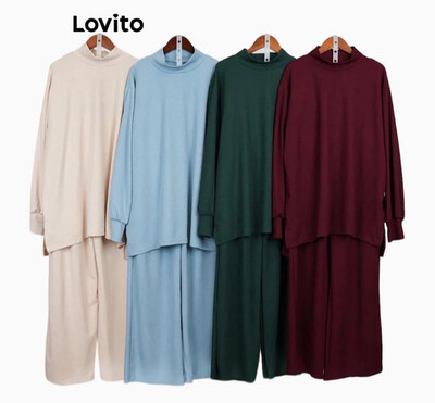 ￼Lovito Modest Plain High Low Freesize Pants Sets for Women L83ED925 (S-XL)