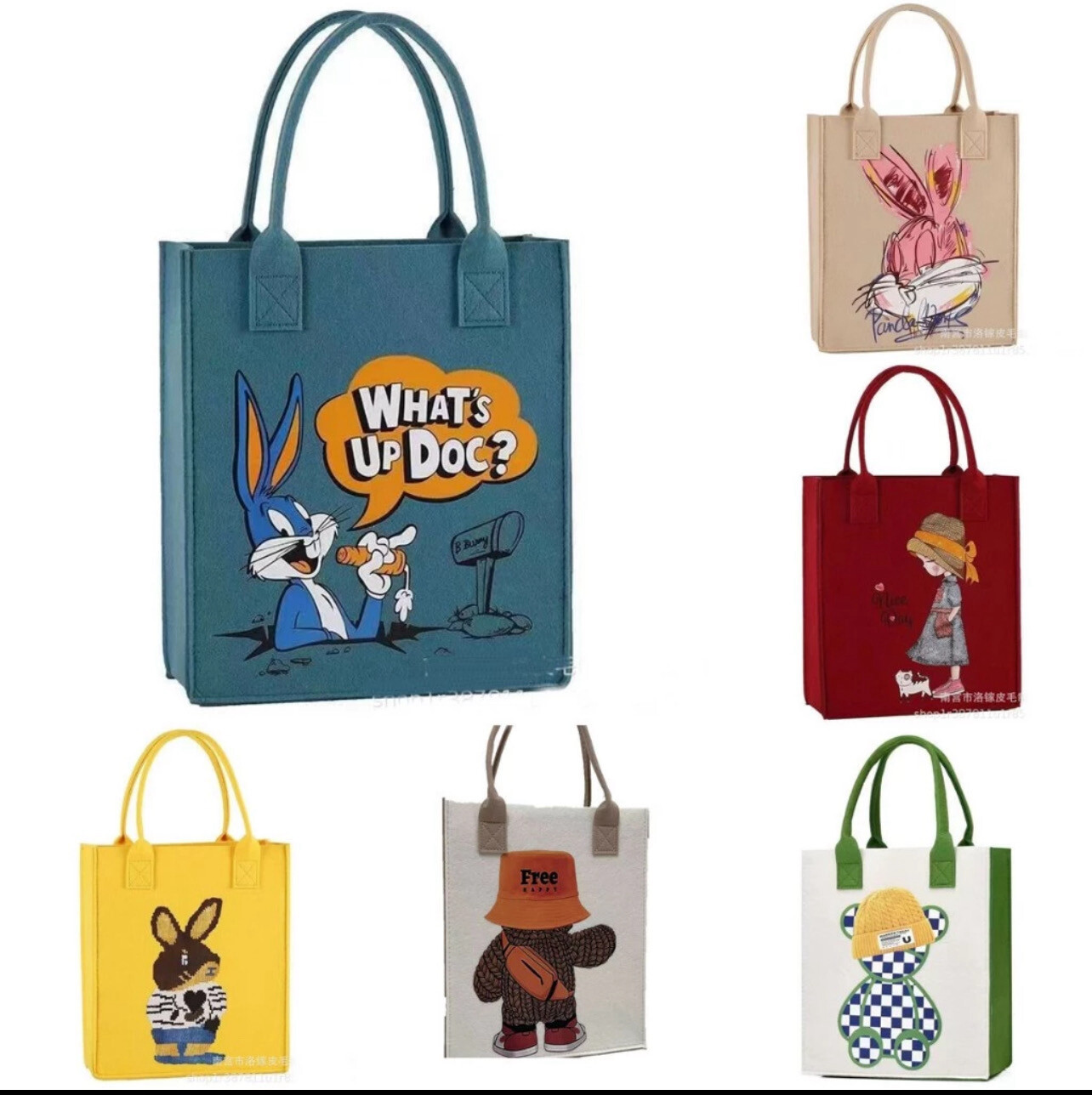 ￼New Style Ladies’ Tote Bag Large Capacity Open Top Fashion Felt Shopping Bag A112 3pcs