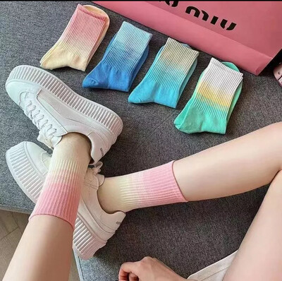 ￼Japanese-style socks, colored mid-calf socks for women, thin and suitable for summer V125 8pair (8kiri/8kanan)