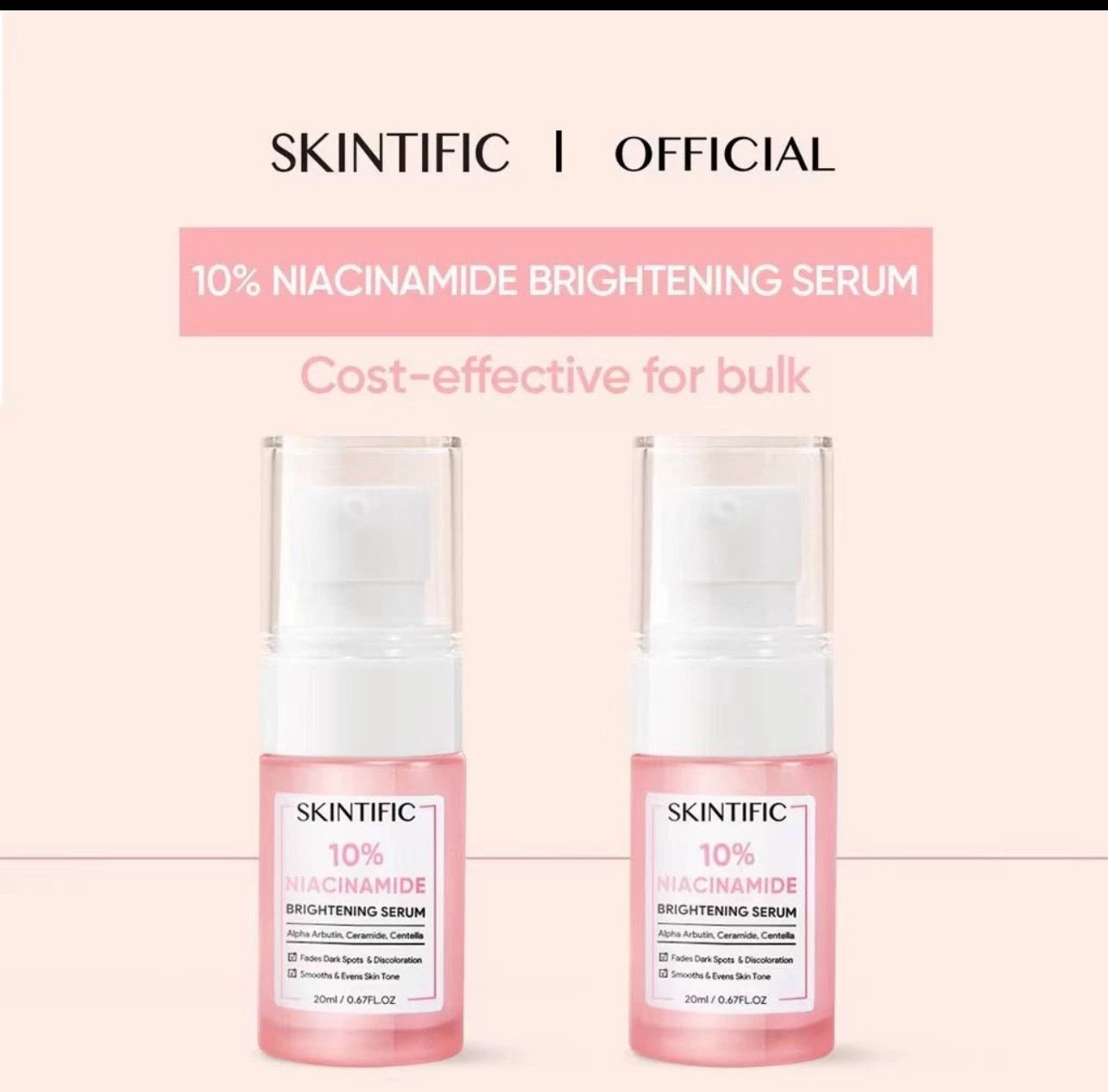 SKINTIFIC 10% Niacinamide Brightening Serum Whitening Glowing Skin Skincare Vitamin C Serum Fade Dark Spot (20ml) - 2bottle
