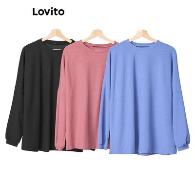 ￼Lovito Modest Plain High Low Freesize T-Shirt for Women L83ED949