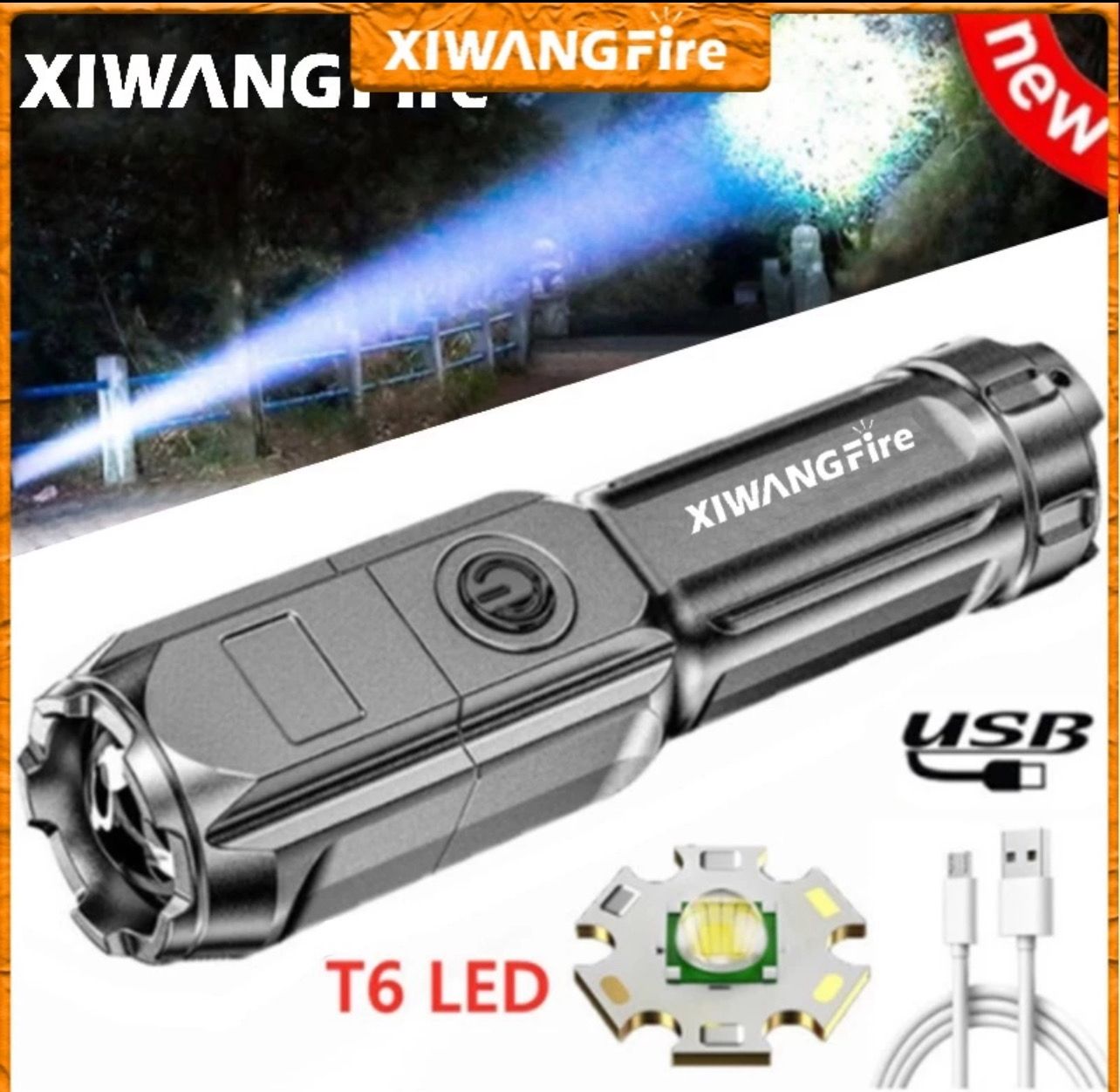 ￼XIWANGFIRE Flashlight Super Bright Torch Light Waterproof Zoomable Outdoor Rechargeable Lights 3pcs