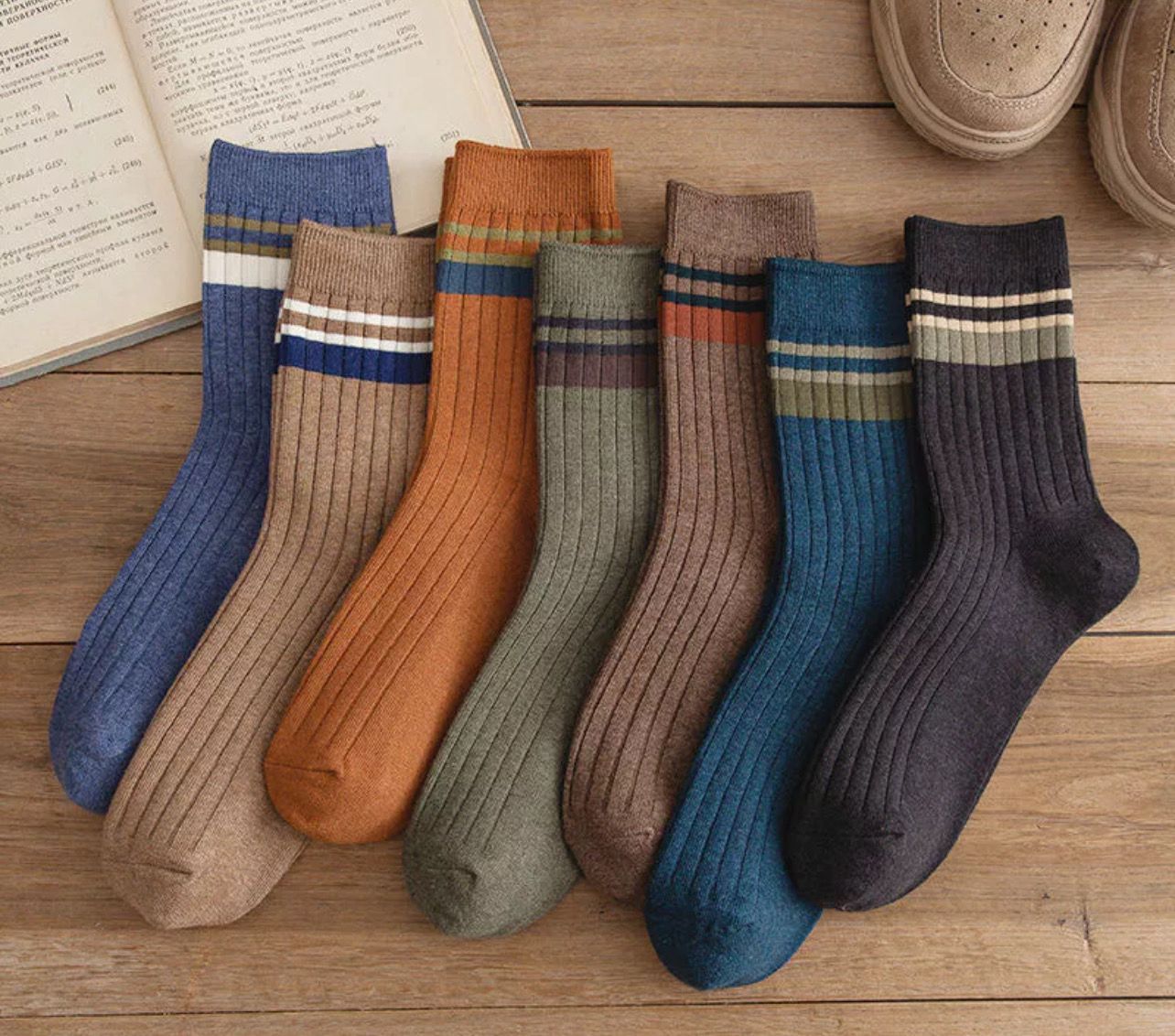 ￼Men Spring Autumn Winter Stockings Solid Color Mid-Tube Socks 6pair (6kiri/6kanan)