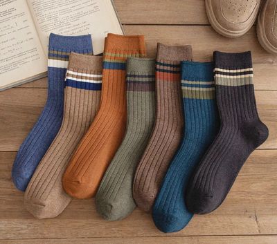 ￼Men Spring Autumn Winter Stockings Solid Color Mid-Tube Socks 6pair (6kiri/6kanan)