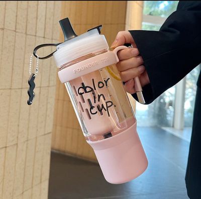 [Co-Life] Ready Stock-1,000ml Large Capacity Bottle Portable High Temperature Resistant with Scale Straw Plastic Water Bottle Tea Water Separation Sports Water Cup