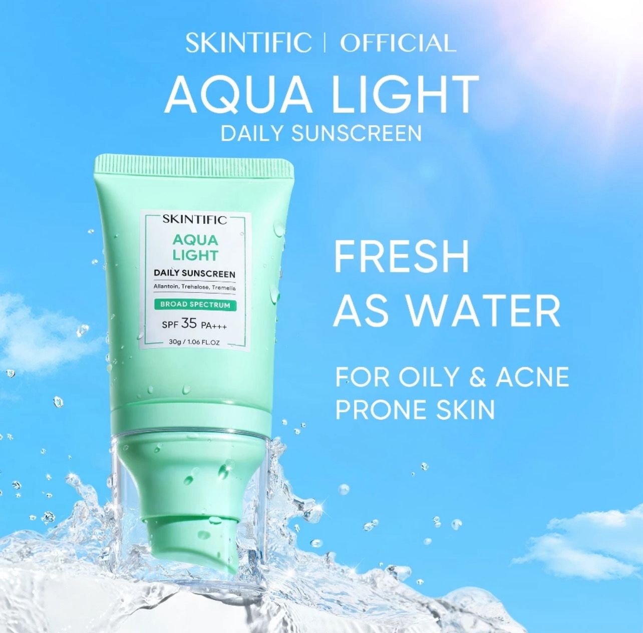 ￼[NEW LAUNCH] SKINTIFIC Aqua Light Daily Sunscreen SPF 35 PA+++ 2pcs
