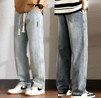 M-5XL American Vintage Casual Straight Pants Men Loose Plus Size Seluar Jeans Lelaki