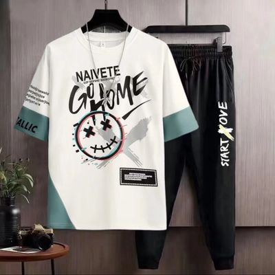 【M-4XL】Fashion Colour Gradient Short sleeve T-shirt Men Loose Tie dye Splash ink Shorts Suit baju t shirt lelaki短袖t恤冰丝长裤套装男时尚衣潮流百搭宽松青少年上衣 1set