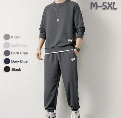 ￼Summer New Waffle Plain High Quality Long Sleeve T-shirt and Pants Quick Dry Loose Sports Set Comfort Home Suit M-5XL Sweatshirt Khaki/Black/Light Grey/Dark Grey/Navy Blue 1set