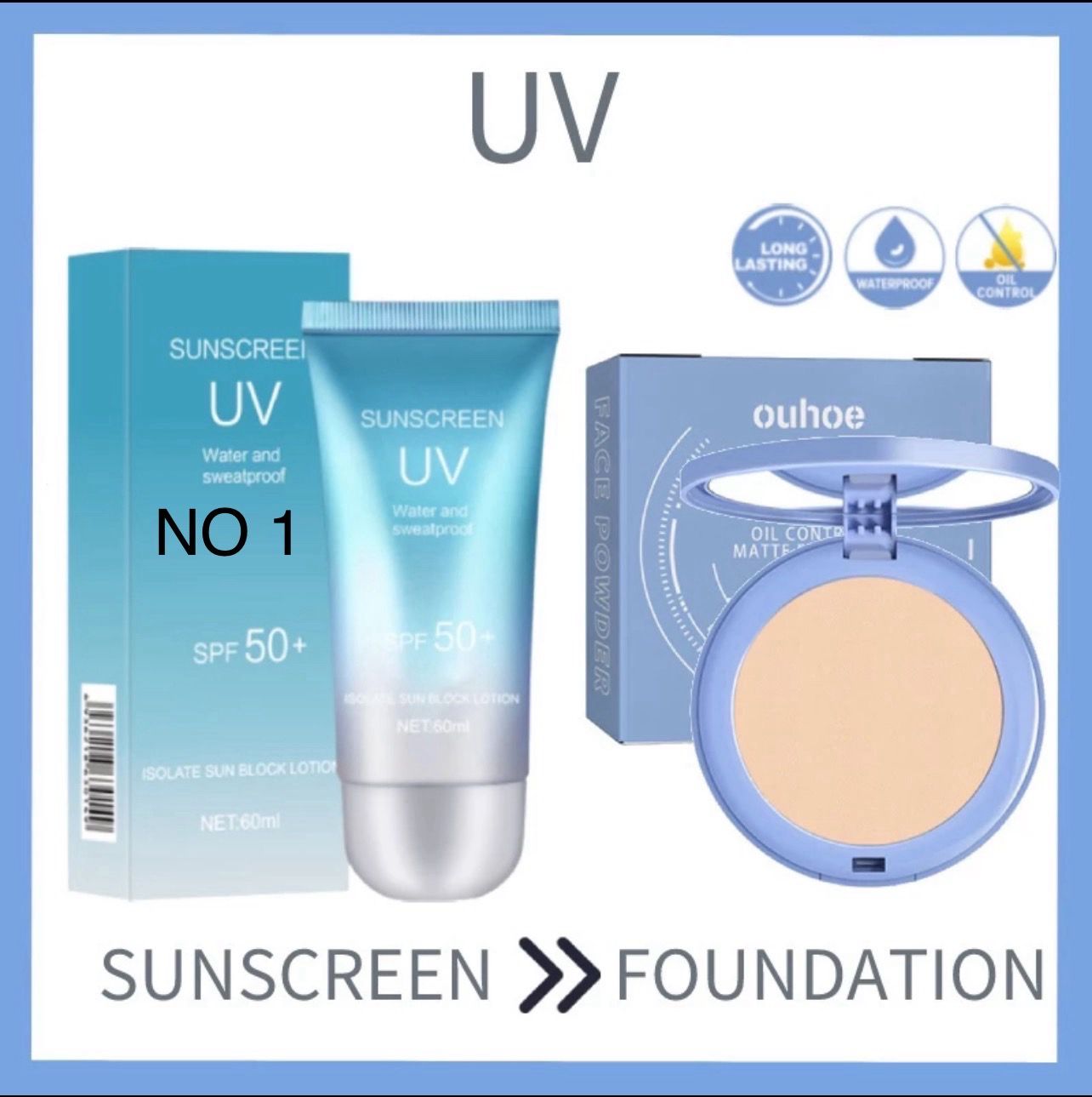 Makeup Set SPF50 whitening sunscreen moisturizing brightening complexion sunblock waterproof sun cream beauty makeup cosmetics ^ 3cdd 1set