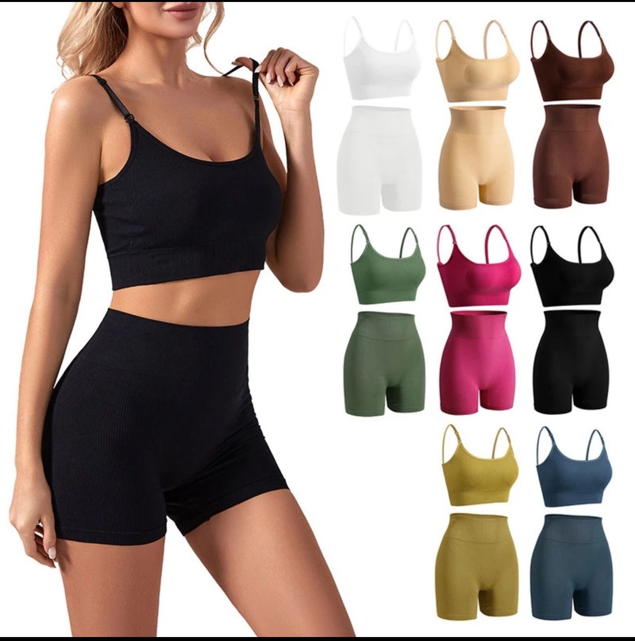 2PCS/Set Sports Suit Seamless Yoga Suit for Women Sports Bra Set Sports Shorts Underwear Tank 2 Piece Sets Gym Fitness Crop Top 1set