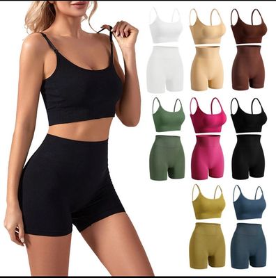 2PCS/Set Sports Suit Seamless Yoga Suit for Women Sports Bra Set Sports Shorts Underwear Tank 2 Piece Sets Gym Fitness Crop Top 1set