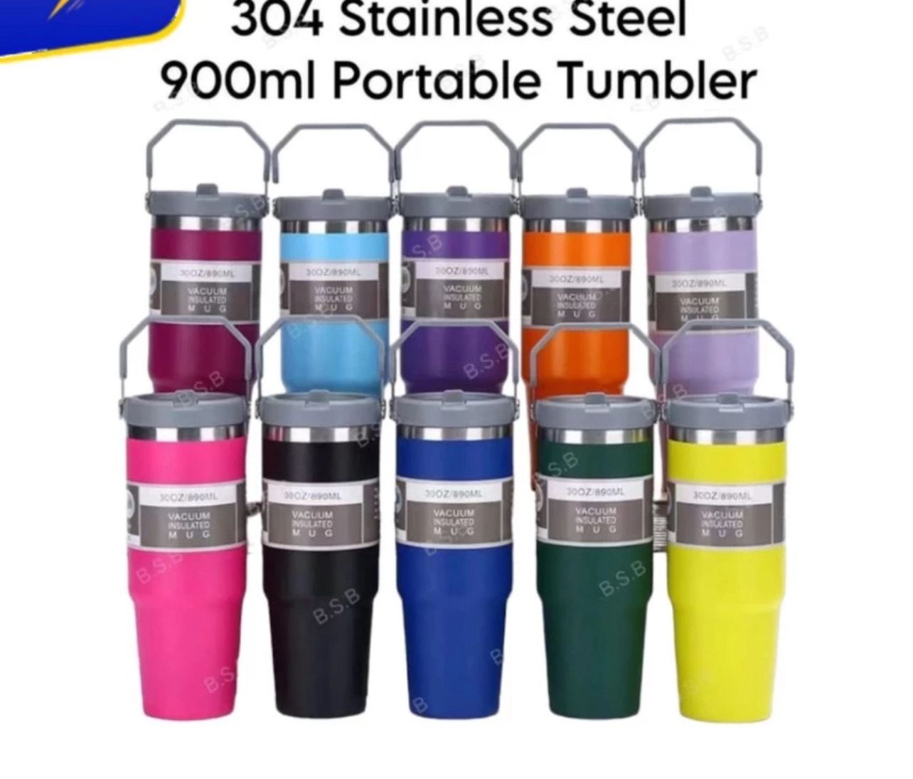 PSB_ 900ml 304 Stainless Steel Handheld Thermos Insulated Vacuum Tumbler Hot or Cold Mugater Bottle with Straw Handle
