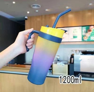 New straw cup, ice cream cup, large capacity, dual drink, high aesthetic value, gradient color, portable handle, plastic water cup, car cup