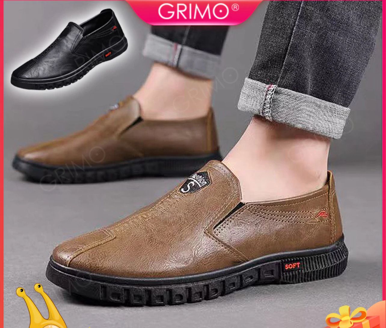 ￼READY STOCK 💝 GRIMO Sovetic Leather Shoe Men&#39;s Kasut Lelaki Outdoor Office Man PU Leather Shoes Sneakers Travel ks17228