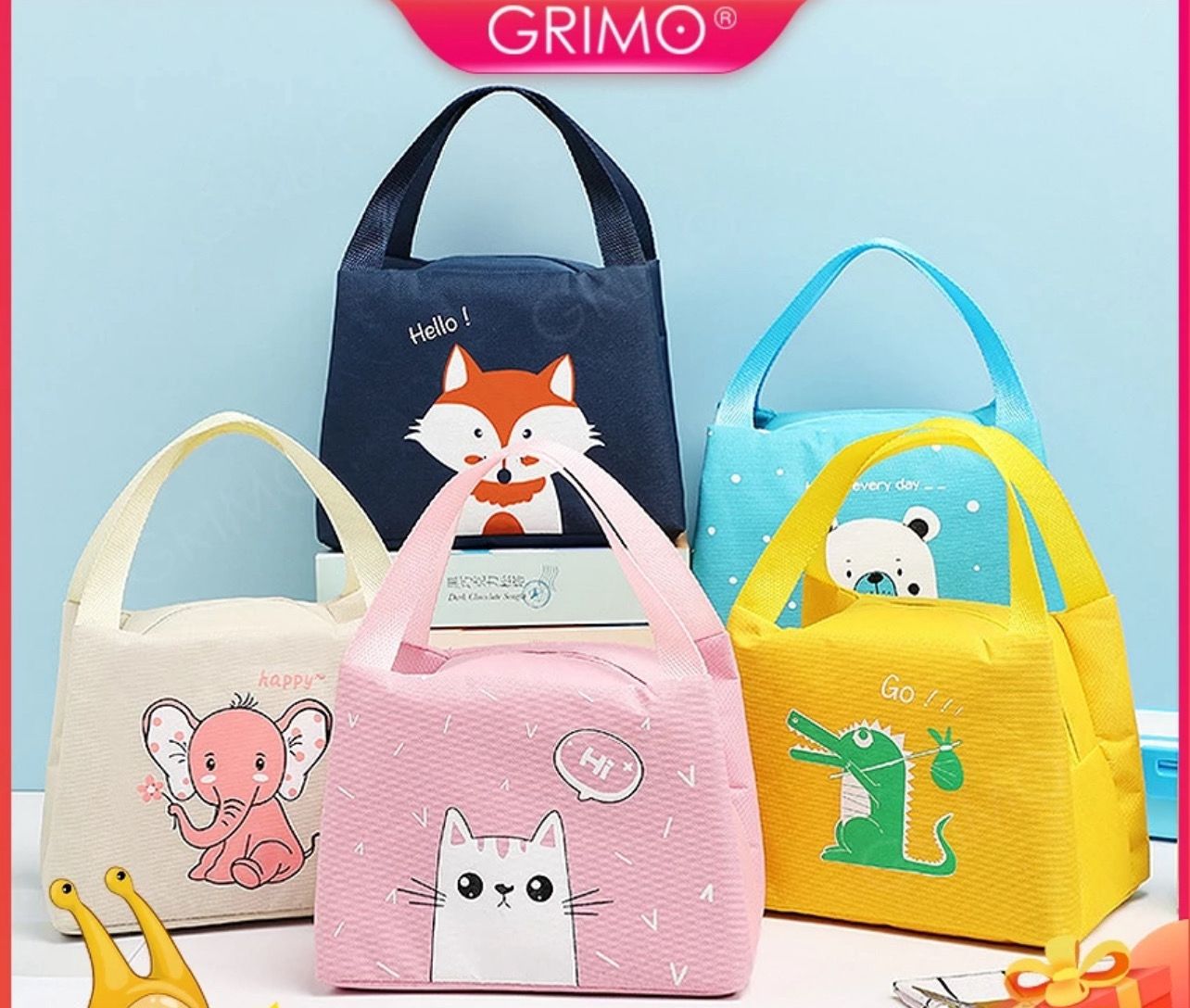 ￼READY STOCK💝 GRIMO Selfihi Lunch Bag Insulated Food Bag Portable Thermal Cooler Dinner Box Picnic Container hl12027 3pcs