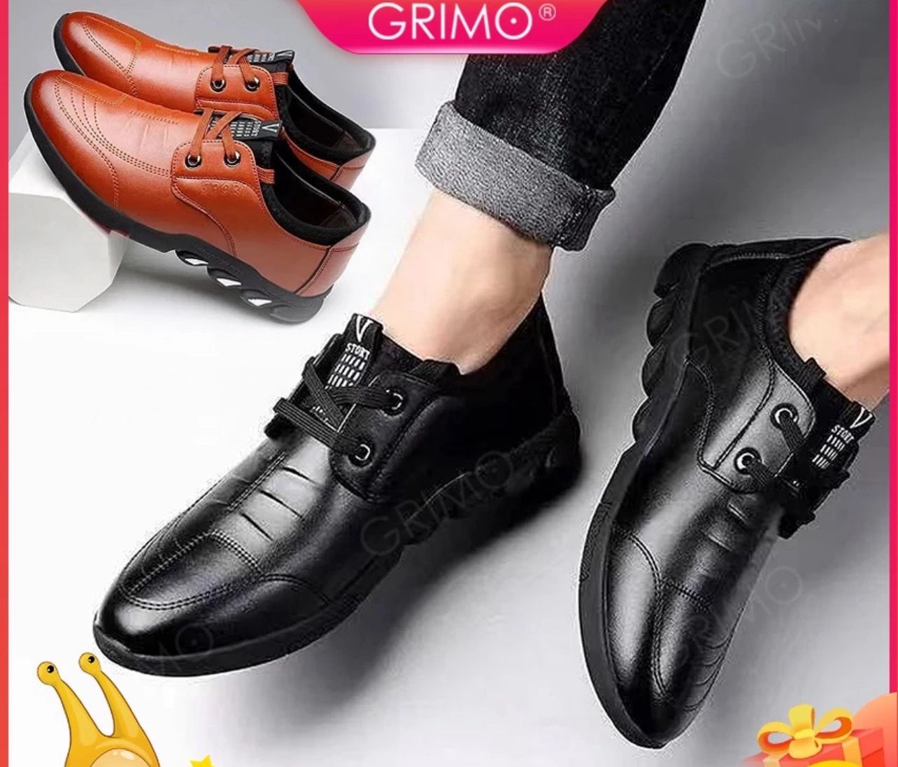 ￼READY STOCK💝GRIMO Ramixy Leather Shoe Men&#39;s Kasut Oxford Lace-up Loafers Man Lelaki Shoes Outdoor Travel ks14896